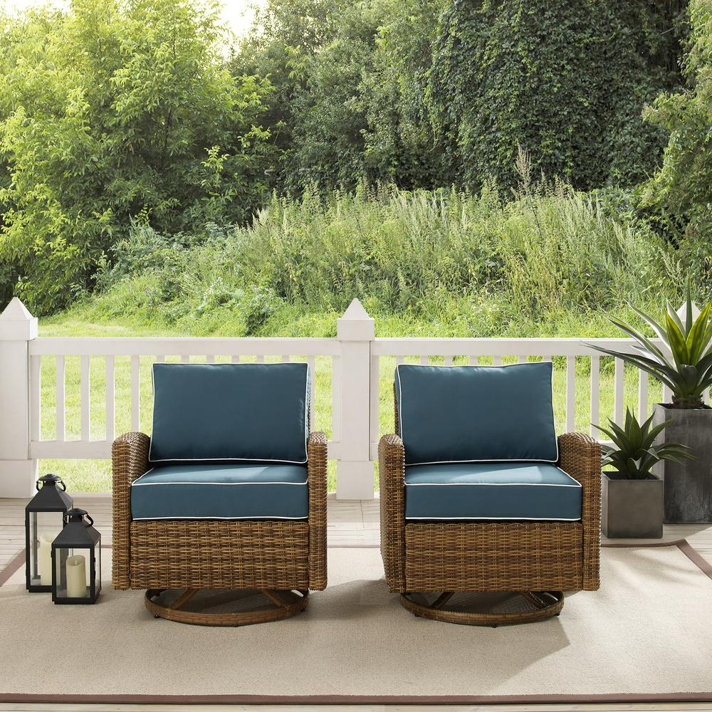 Bradenton 2Pc Outdoor Wicker Swivel Rocker Chair Set Navy/Weathered Brown - 2 Swivel Rockers