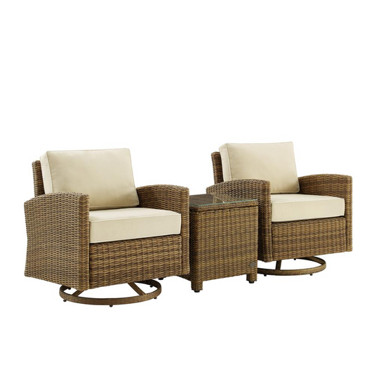 Bradenton 3Pc Outdoor Wicker Swivel Rocker Chair Set Sand/Weathered Brown - Side Table & 2 Swivel Rockers