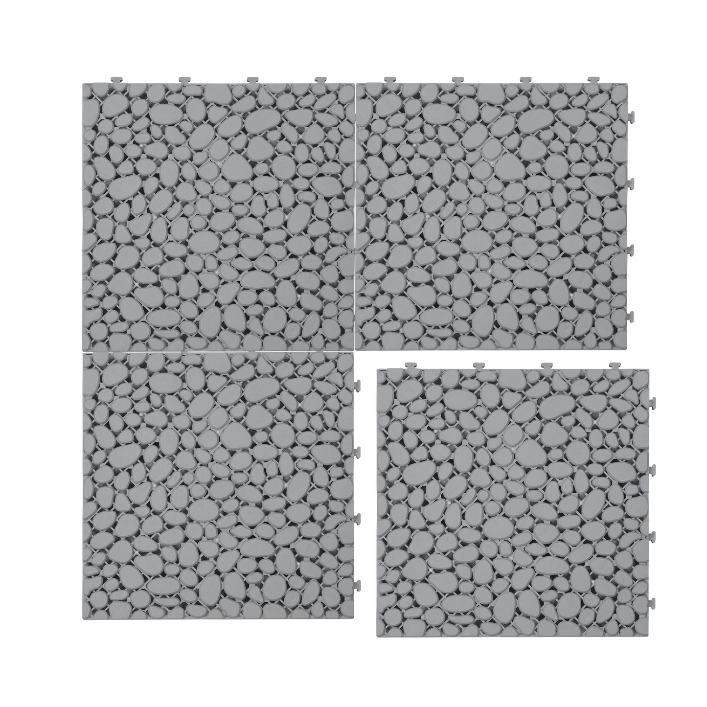 12 x 12 Inch Gray Interlocking Deck Tiles Plastic Waterproof Outdoor All Weather Anti-slip Bathroom Shower Balcony Porch Strong Weight Capacity Upto 440 LBS, Pebble Stone Pattern Pack of 60