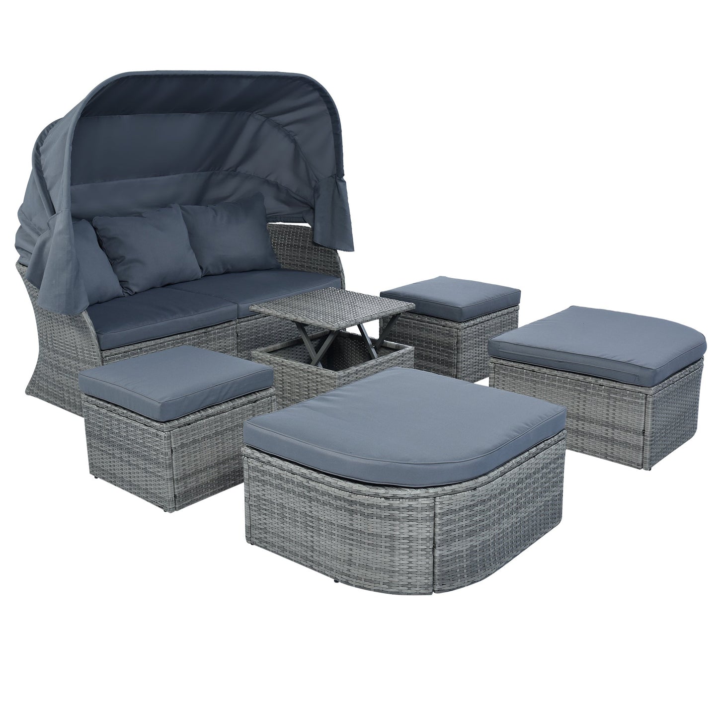 Outdoor Patio Furniture Set Daybed Sunbed with Retractable Canopy