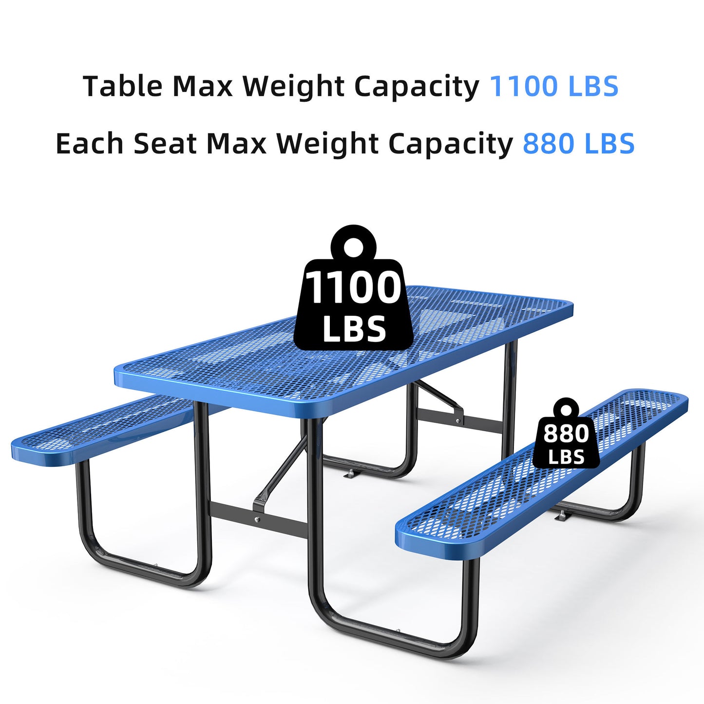 72" Expanded Metal Rectangular Picnic Table, Blue