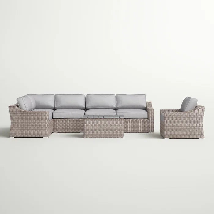 5-Person All-Weather Wicker Sectional Seating Group with Cushions – Fully Assembled