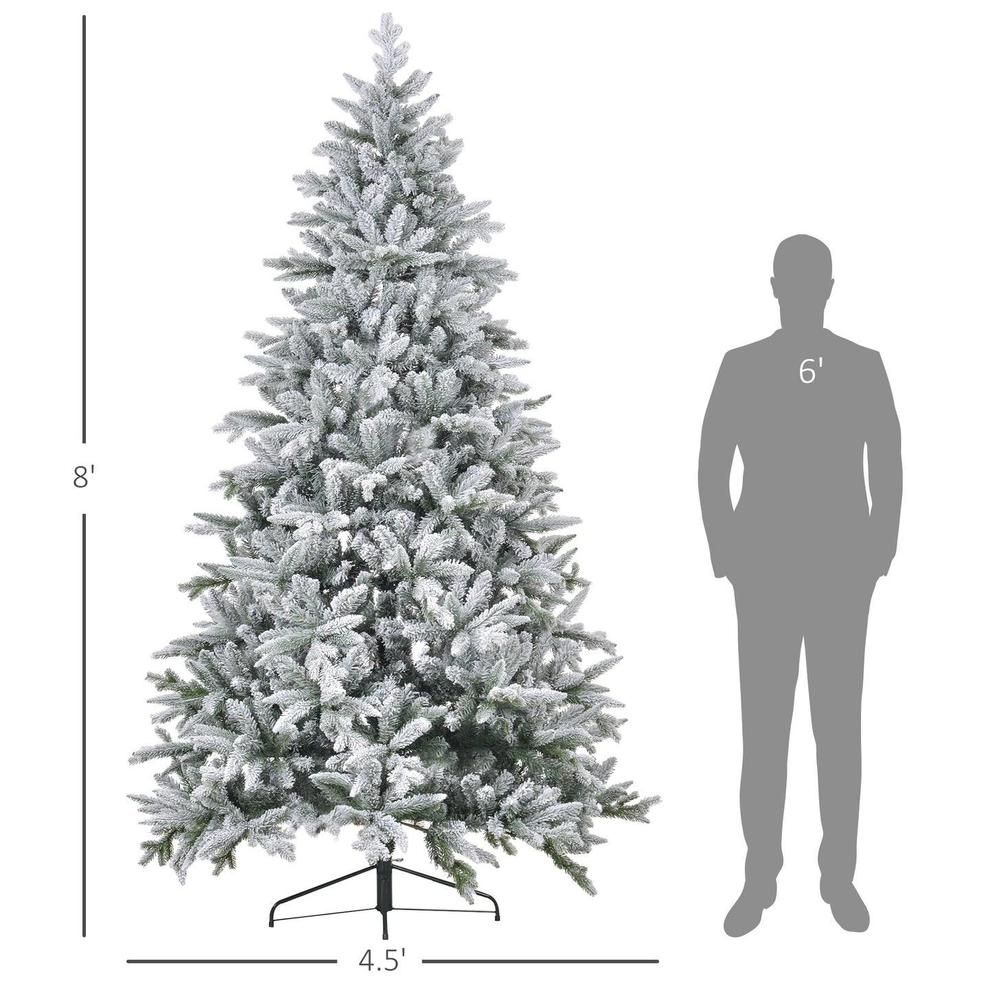 HOMCOM 8ft Snow Flocked Artificial Christmas Tree with 2003 Tips, Foldable Metal Stand, Easy Assembly, Hinged Xmas Tree for Home, Office, Holiday, Green