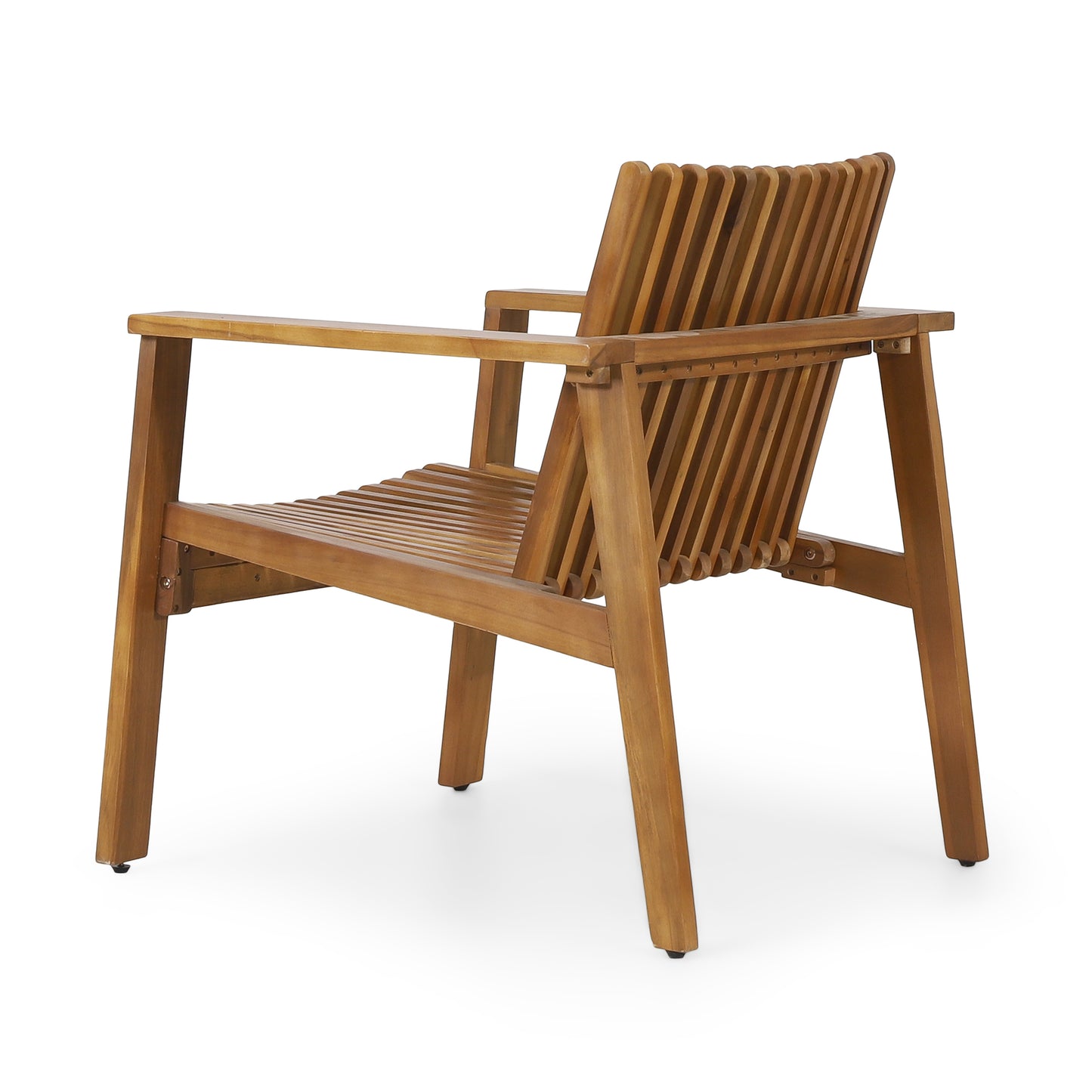 Outdoor Acacia Wood Slatted Club Chairs, Set of 2, Teak finish, Acacia Wood, 30"D x 28"W x 30.75"H