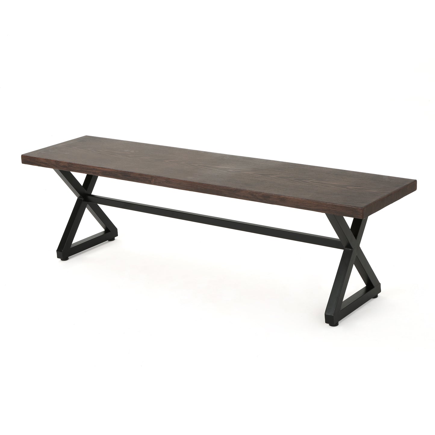 Outdoor Aluminum Dining Bench with Steel Frame, Brown / Black