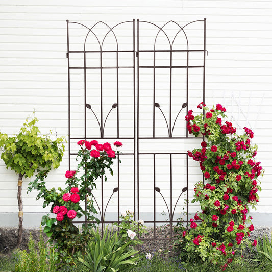 4 Pack Metal Garden Trellis 71" x 17.7" Rustproof Trellis for Climbing Plants Outdoor Flower Support Brown