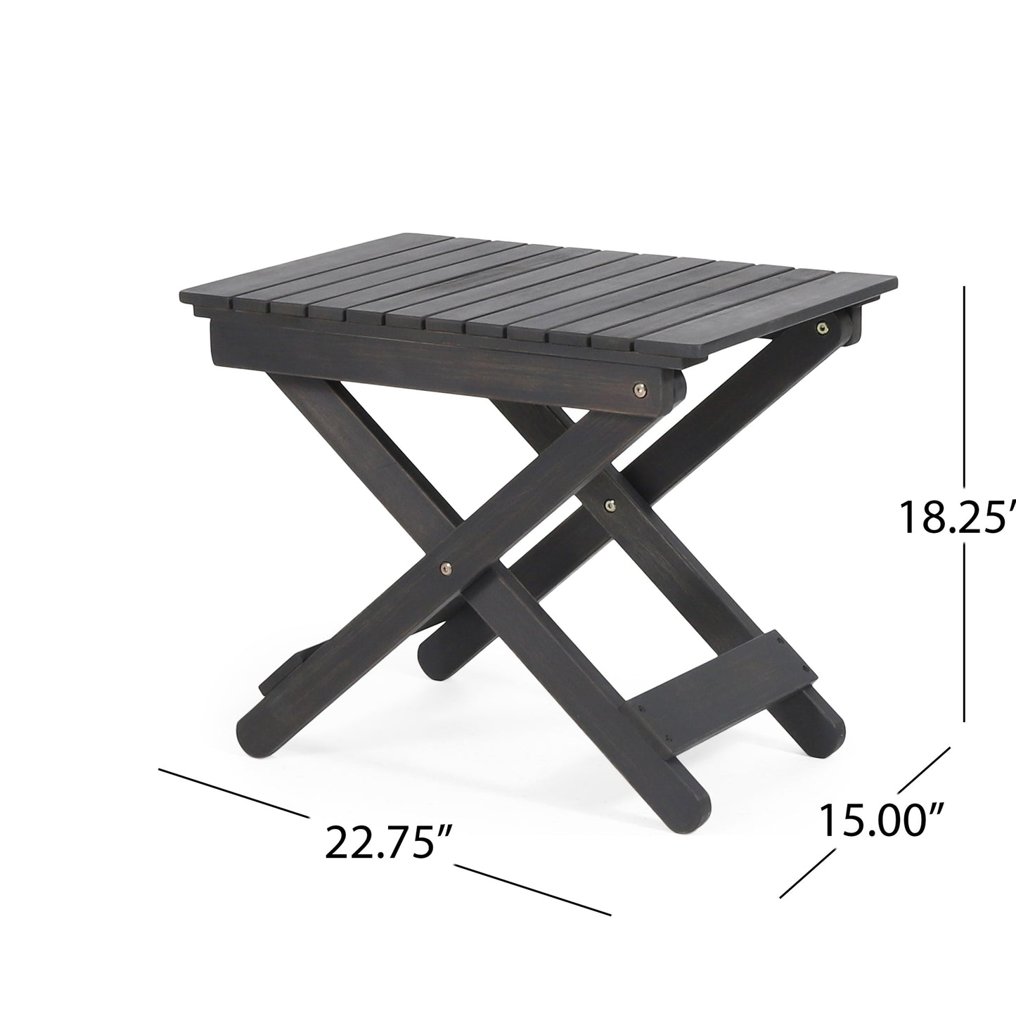 Outdoor Folding Wooden Side Table, Dark Gray, 15"D x 22.75"W x 18.25"H