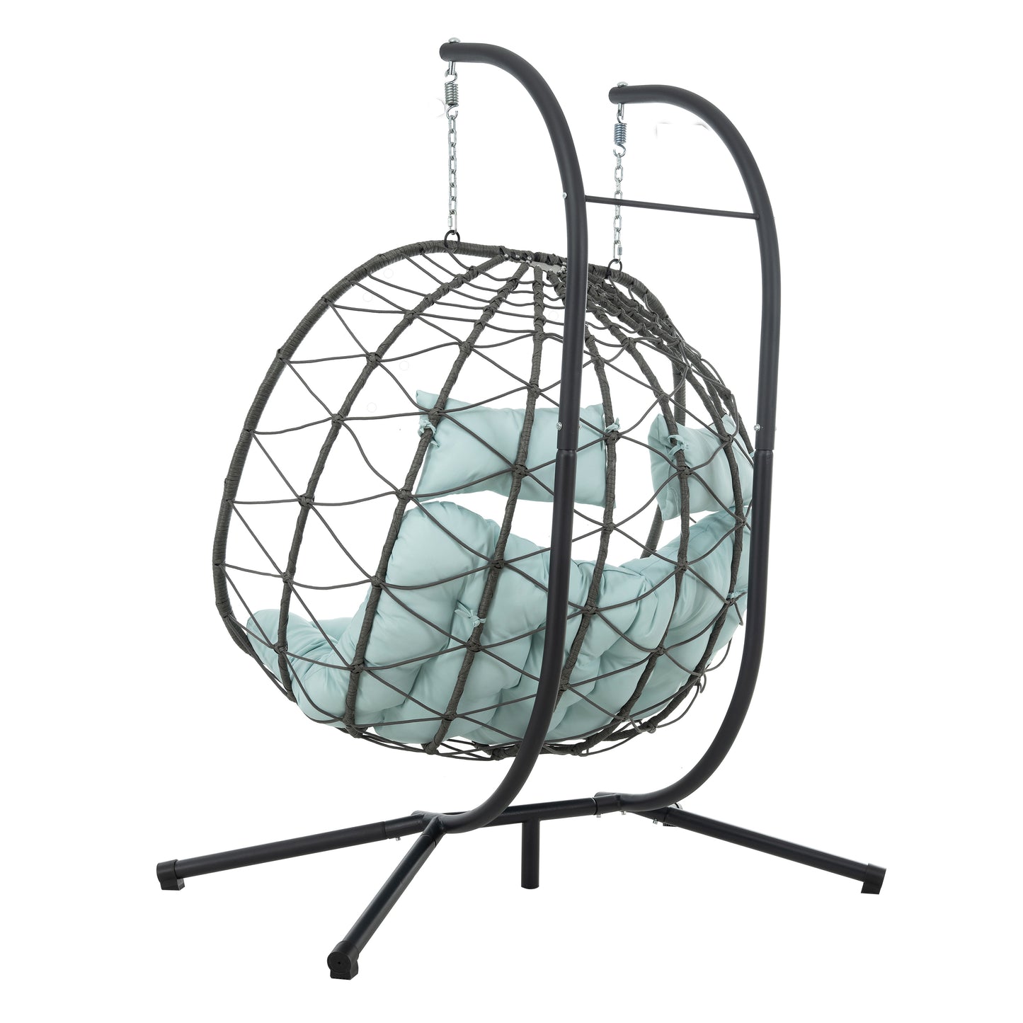 2 Persons Egg Chair with Stand Indoor Outdoor Swing Chair Patio Wicker Hanging Egg Chair Hanging Basket Chair with Stand for Bedroom Living Room Balcony