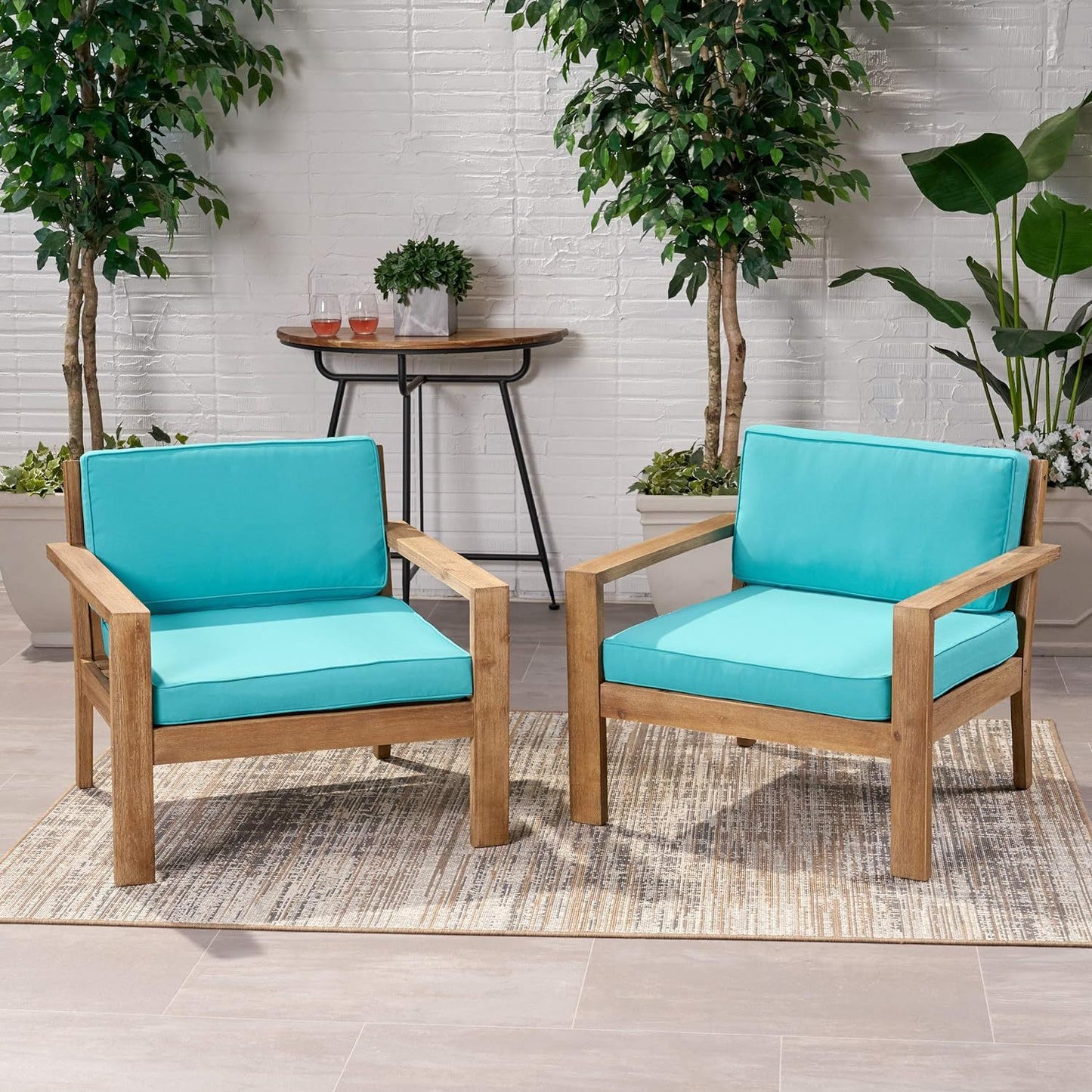 Outdoor Acacia Wood Club Chairs with Cushions (Set of 2)