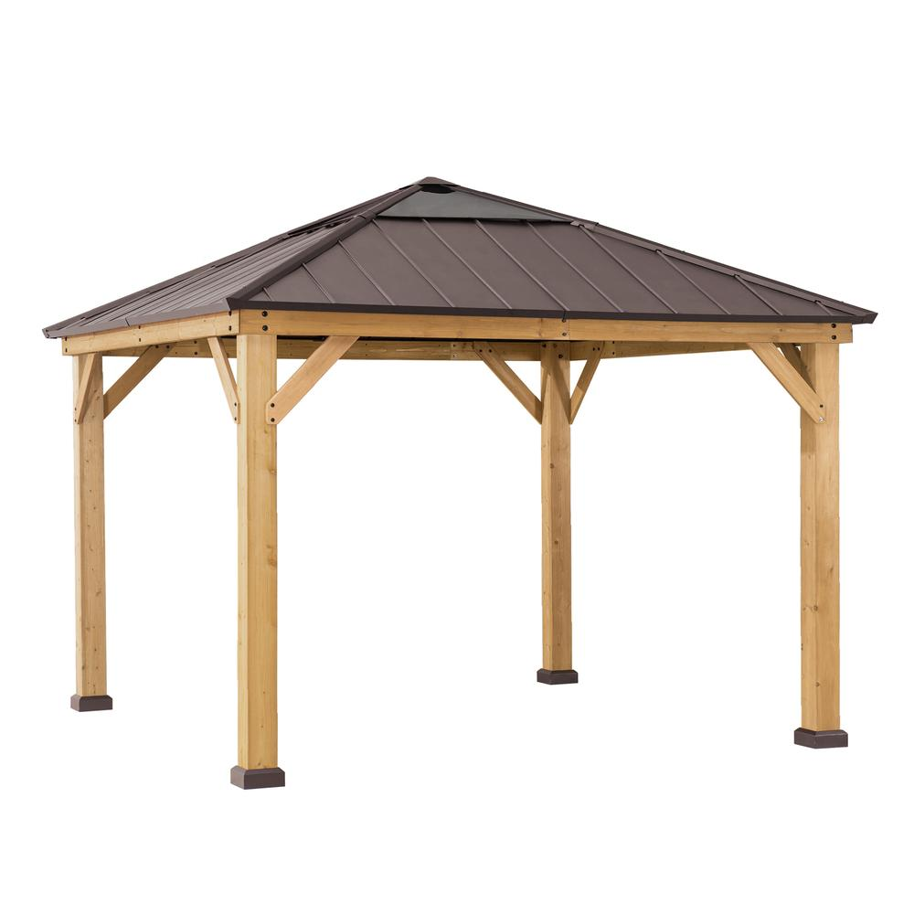 Outdoor Patio Cedar Framed Gazebo with Steel and Polycarbonate Hip Roof Hardtop