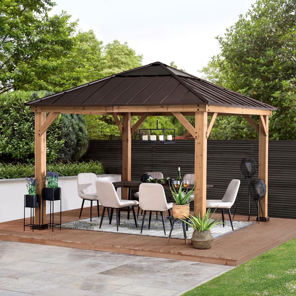 Outdoor Patio Cedar Framed Gazebo with Steel and Polycarbonate Hip Roof Hardtop