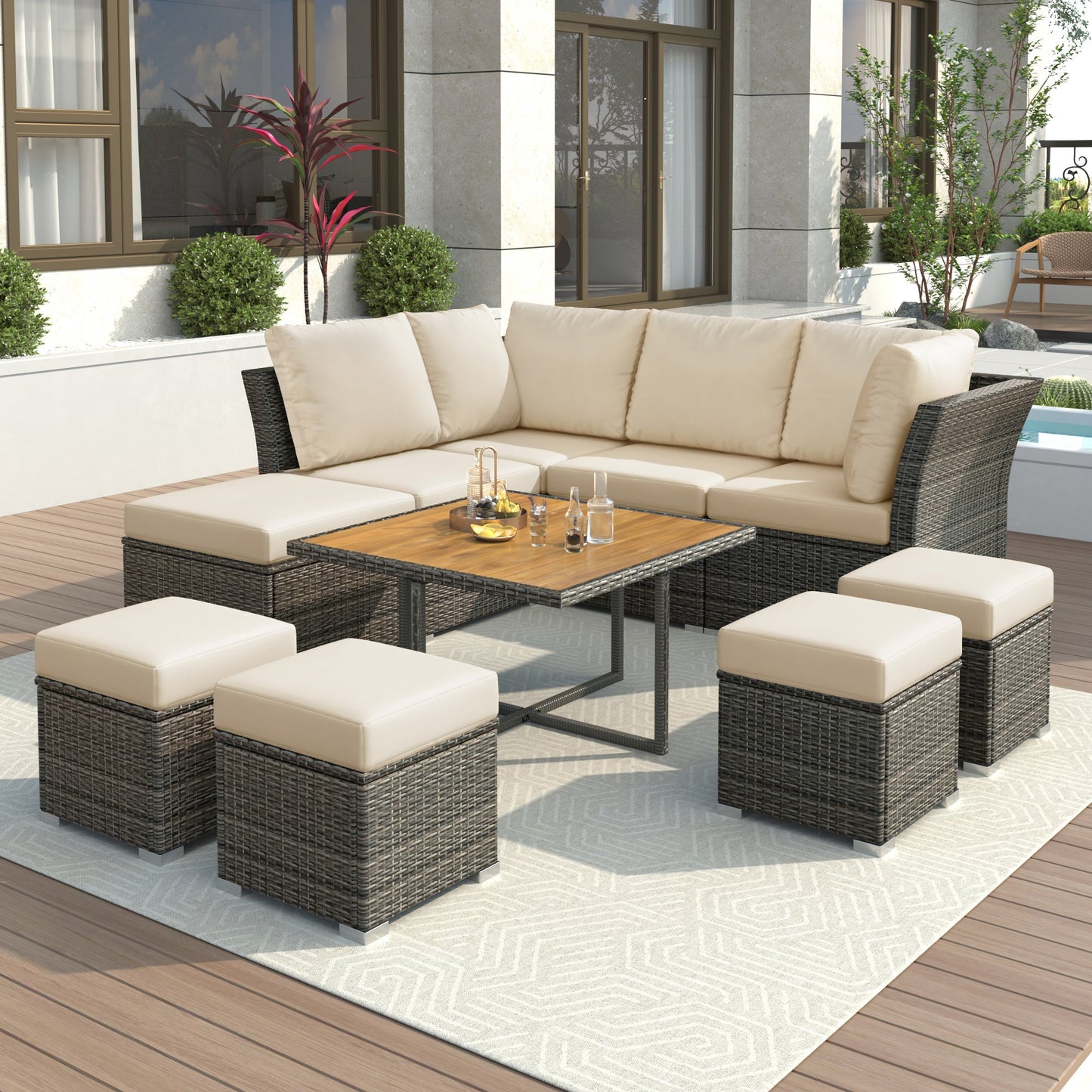 Patio Furniture Set, 10 Piece Outdoor Conversation Set, CoffeeTable