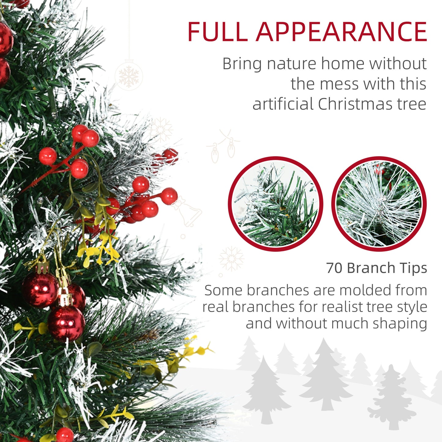 HOMCOM 2.5 Ft/30" 2 Pack Outdoor Entryway Pre-Lit Artificial Christmas Tree Cordless with 70 Branches, Warm White LED lights, Red Berries, Pine Cones, Balls, Green