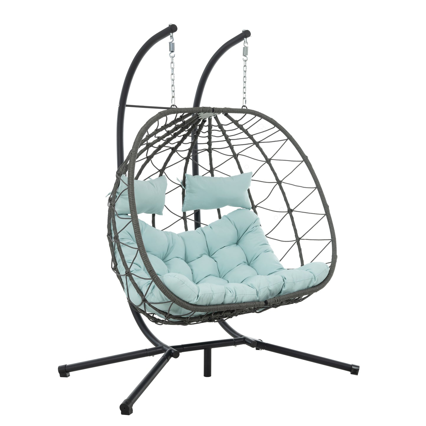 2 Persons Egg Chair with Stand Indoor Outdoor Swing Chair Patio Wicker Hanging Egg Chair Hanging Basket Chair with Stand for Bedroom Living Room Balcony