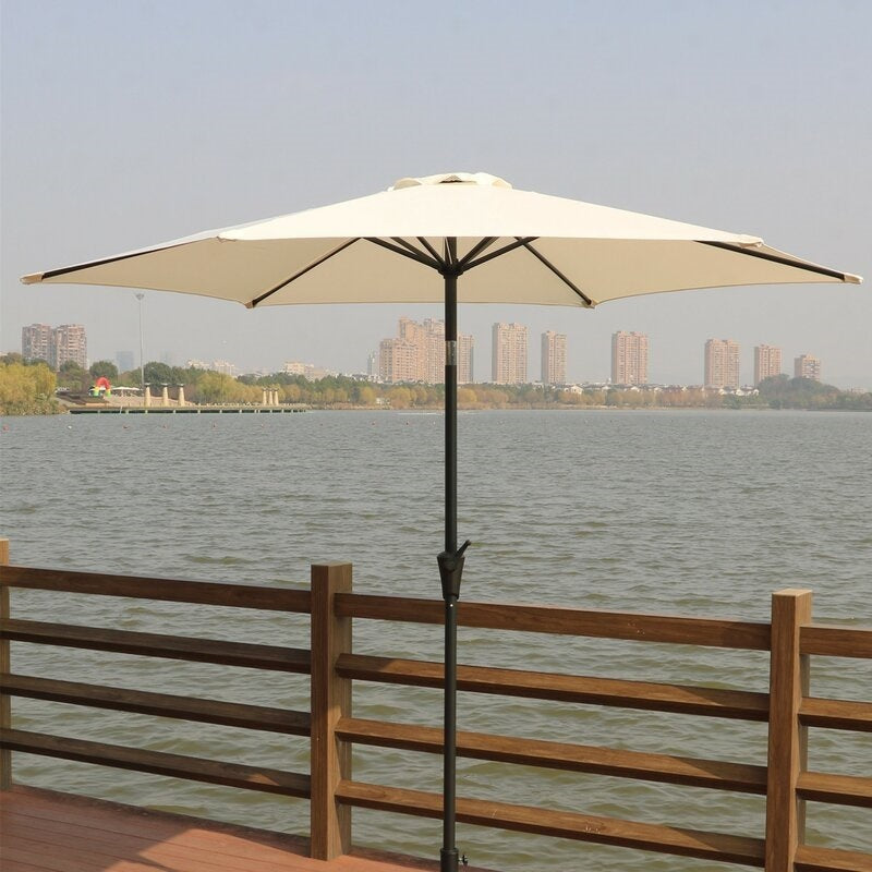 8.8 feet Outdoor Aluminum Patio Umbrella, Patio Umbrella, Market Umbrella with 42 pounds Round Resin Umbrella Base, Push Button Tilt and Crank lift, Creme