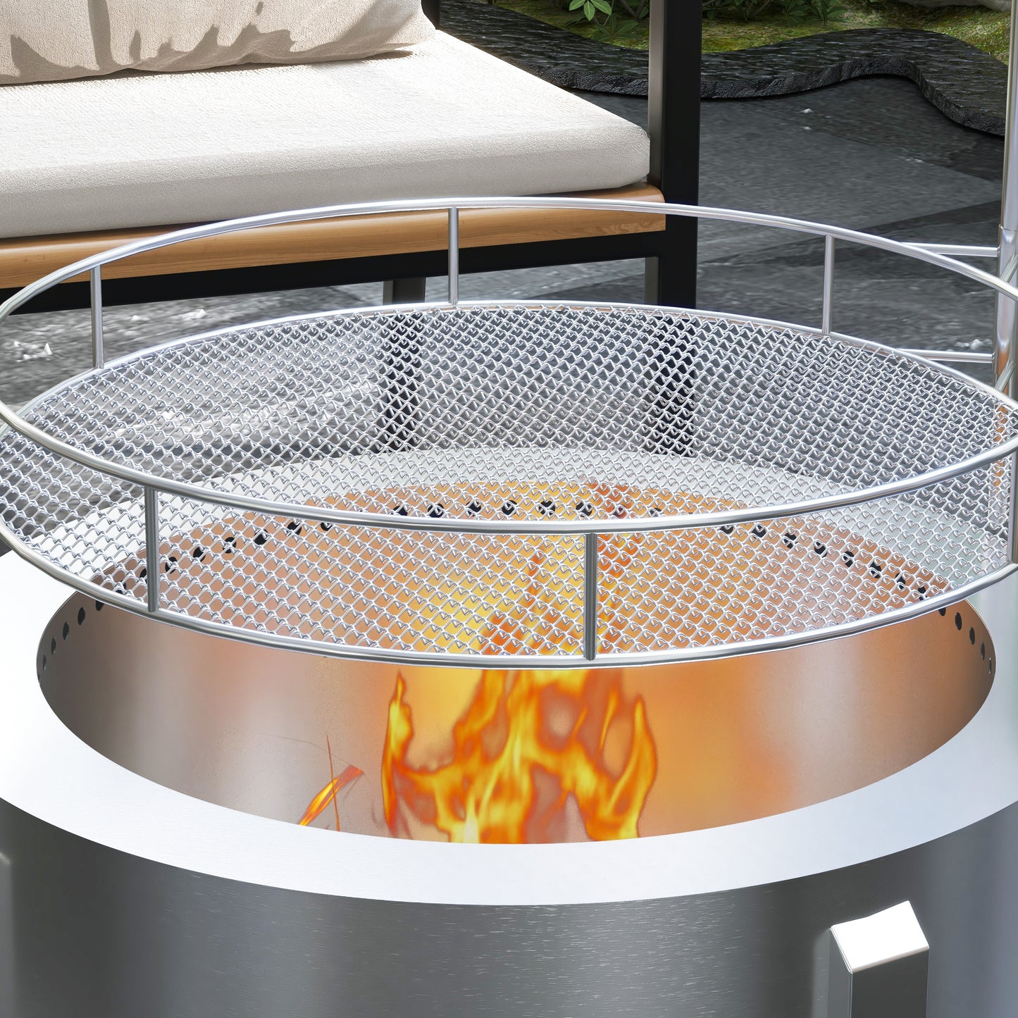 Outsunny 2-in-1 Smokeless Fire Pit, BBQ Grill, 19" Portable Wood Burning Firepit with Cooking Grate and Poker, Low Smoke Camping Bonfire Stove for Backyard Patio Picnic, Stainless Steel, Silver