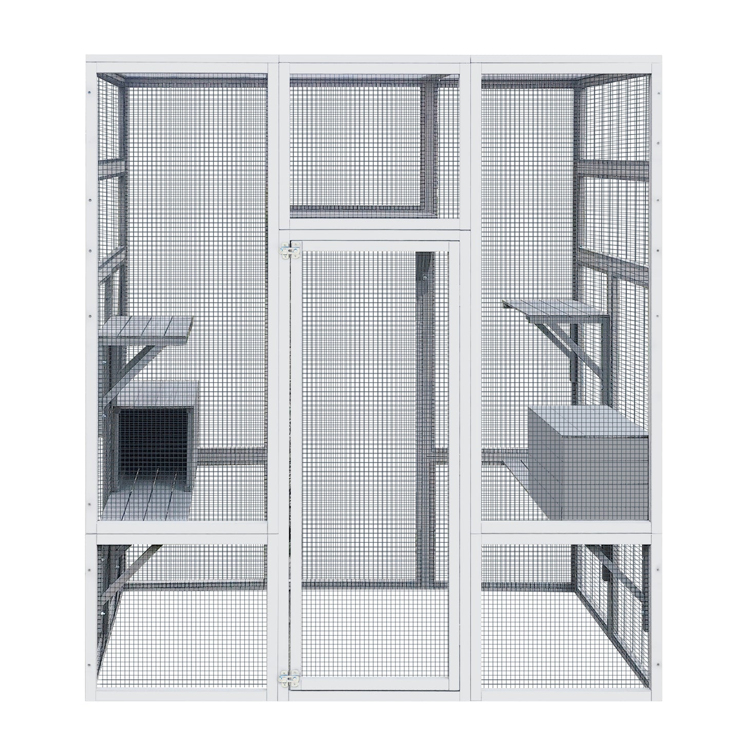 62.6" Outdoor Wooden Cat House Large Catio,  Solid Wood Cat Cage Shelter Enclosure Playpen with Anti-UV& Waterproof, 7 Platforms and 2 Resting Boxes