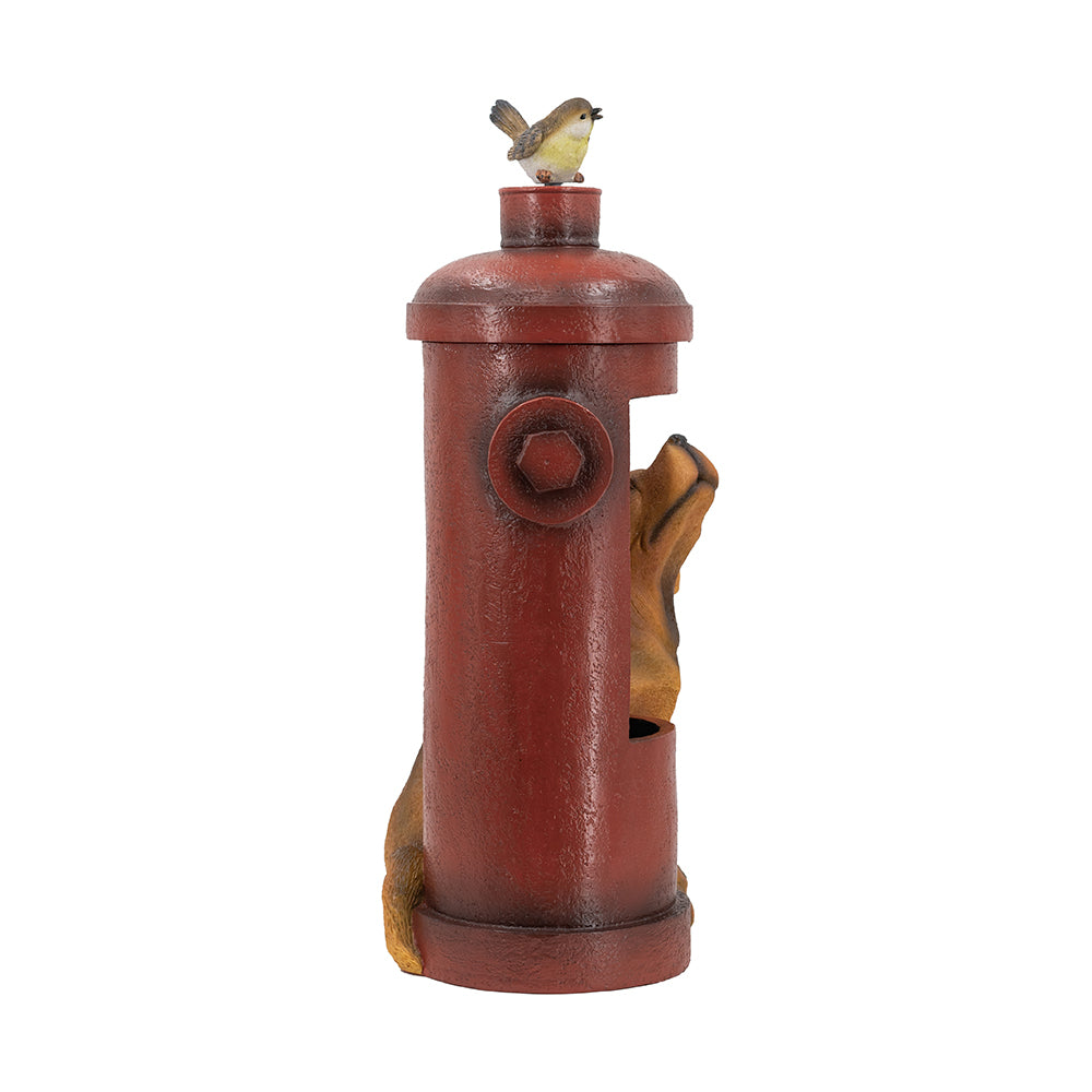 16.2x11x26.8" Red Fire Hydrant Water Fountain with Dog and Bird Accents, Outdoor Fountain with Light and Pump