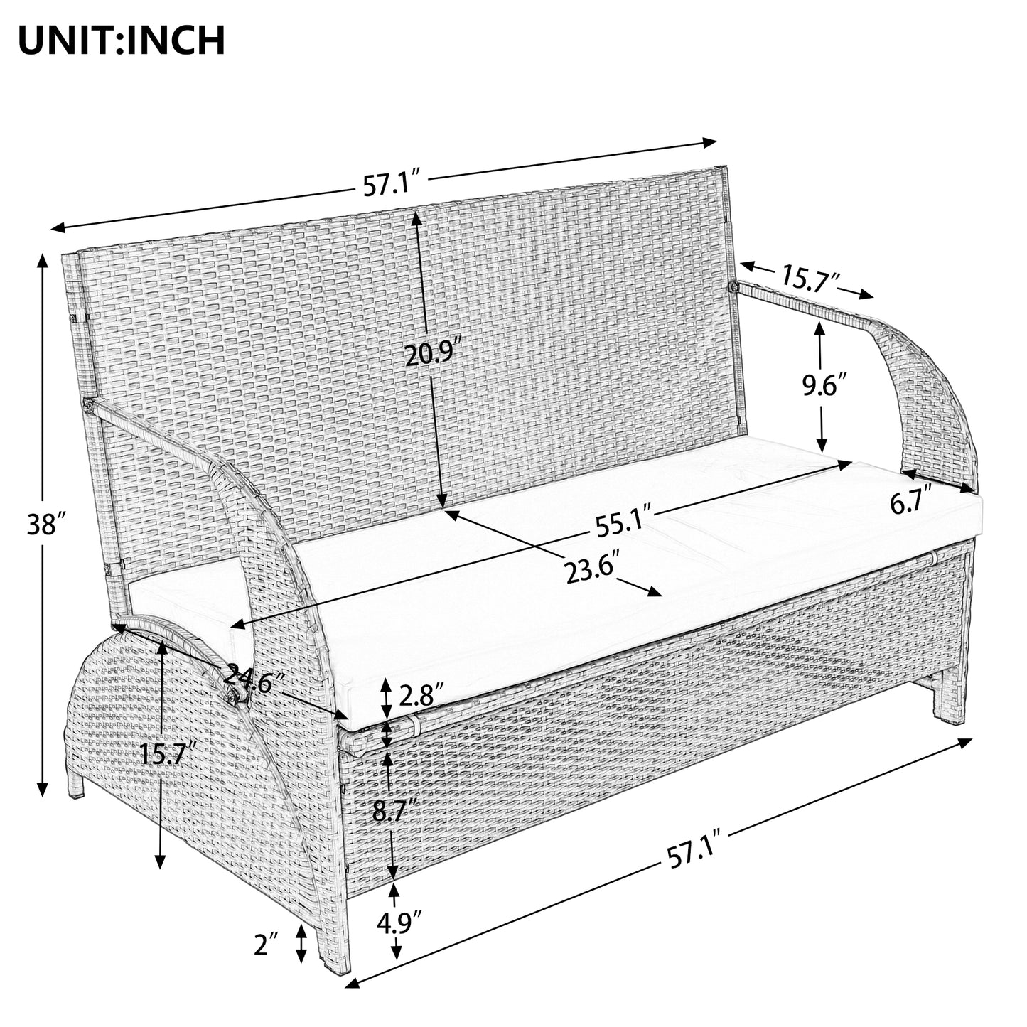 U_STYLE Versatile outdoor loveseat that converts to four seats and a table, suitable for gardens and lawns