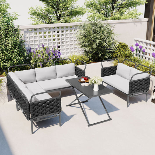 5-Piece Modern Patio Sectional Sofa Set Outdoor Woven Rope Furniture