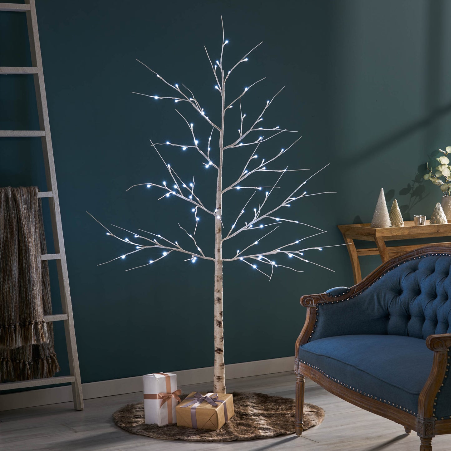 6FT Birch Tree White Light 96LEDArtificial BarkUl  Ip44 30V 6WExtended Line: 5M