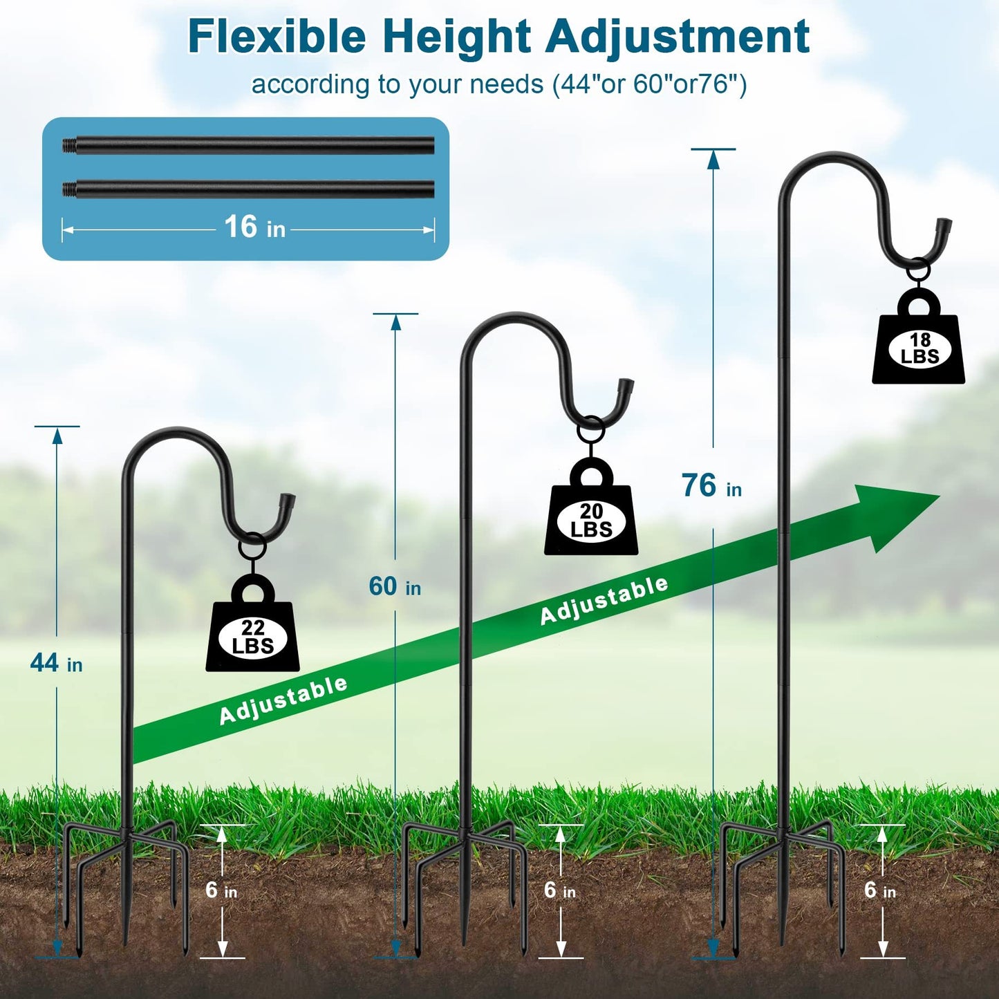 60" Shepherds Hooks for Outdoor, Heavy Duty Bird Feeder Pole for Hummingbird Feeder, Hanging Lantern, Shepherds Hook for Bird Feeders for Outside with 5 Prongs Base,1 Packs