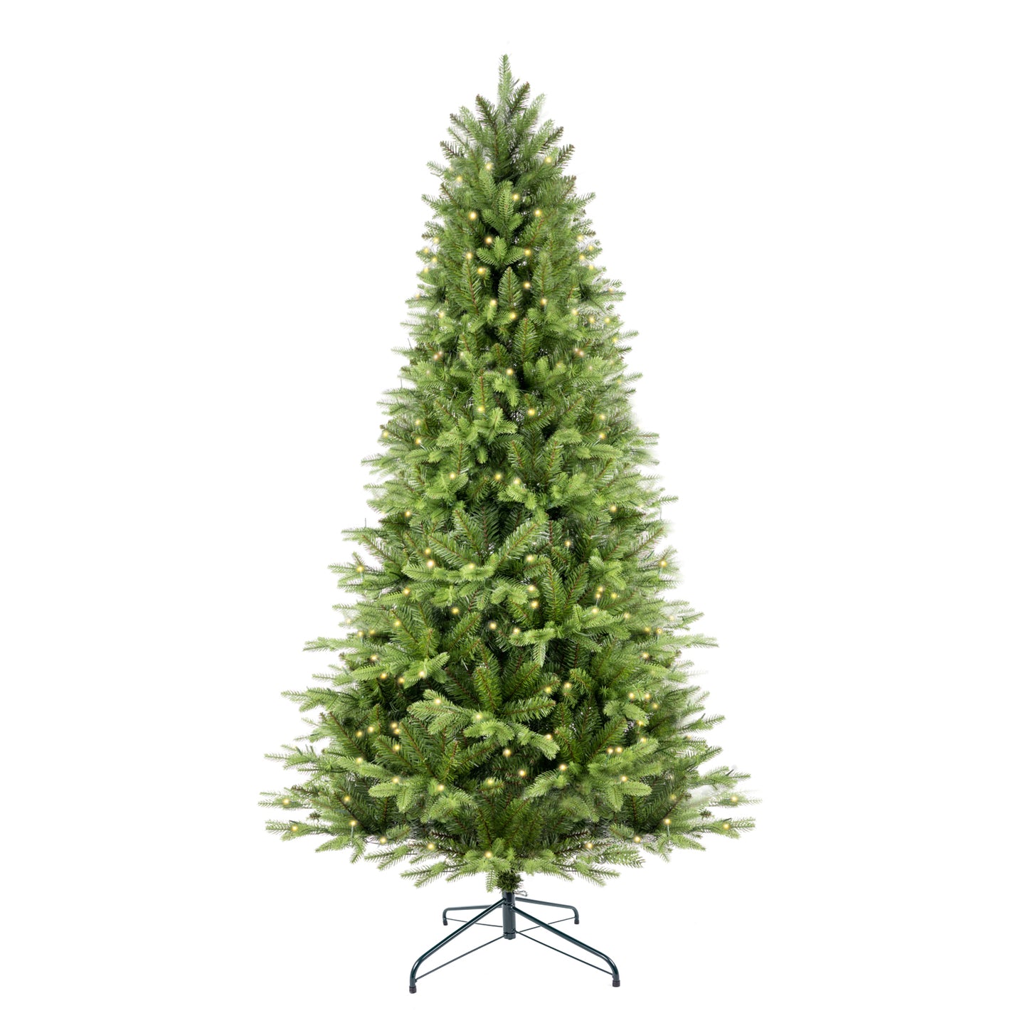 7.5ft Artificial Christmas Tree Prelit PE&PVC With Metal Stand,550 Multi-Colour LED Lights,2286 Branch Tips Green Everett Balsam Tree Easy Assembly For Indoor,Home 50 x 50 x 90 inches