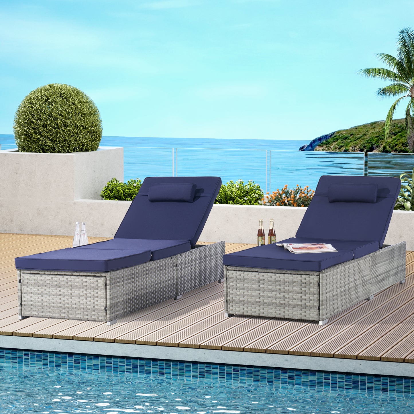 OUTDOOR  SOFA  PE RATTAN FURNITURE  DECK CHAIR GRAY RATTAN