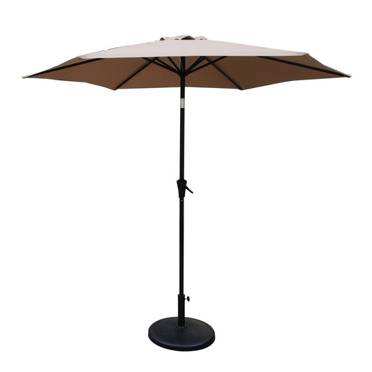 8.8 feet Outdoor Aluminum Patio Umbrella, Patio Umbrella, Market Umbrella with 42 pounds Round Resin Umbrella Base, Push Button Tilt and Crank lift, Taupe