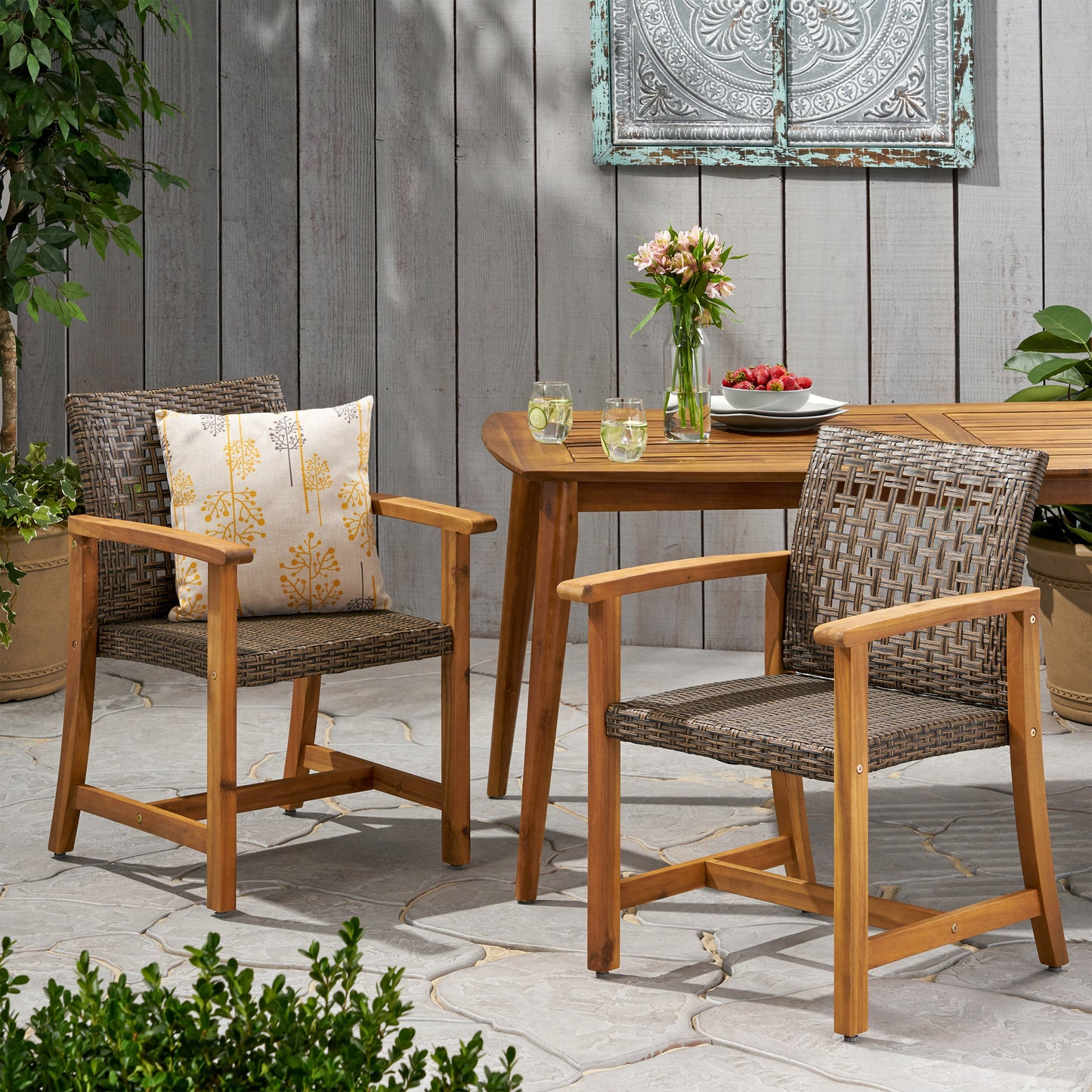 HAMPTON WOOD AND WICKER DINING CHAIR( SET OF 2 )