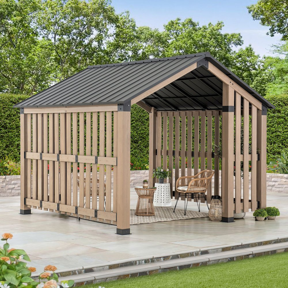 SummerCove Sienna 11 ft. x 11 ft. Cedar Wood Framed Hot Tub Gazebo with Steel Hardtop