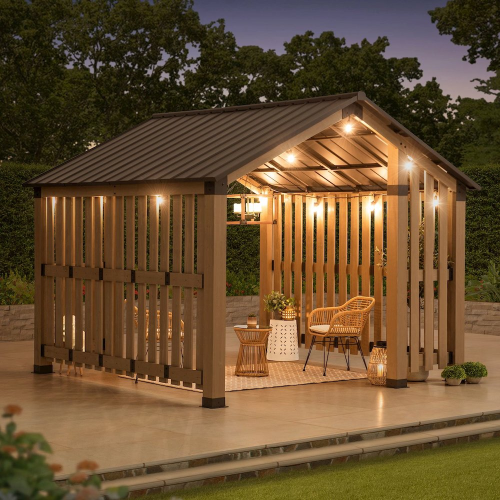 SummerCove Sienna 11 ft. x 11 ft. Cedar Wood Framed Hot Tub Gazebo with Steel Hardtop