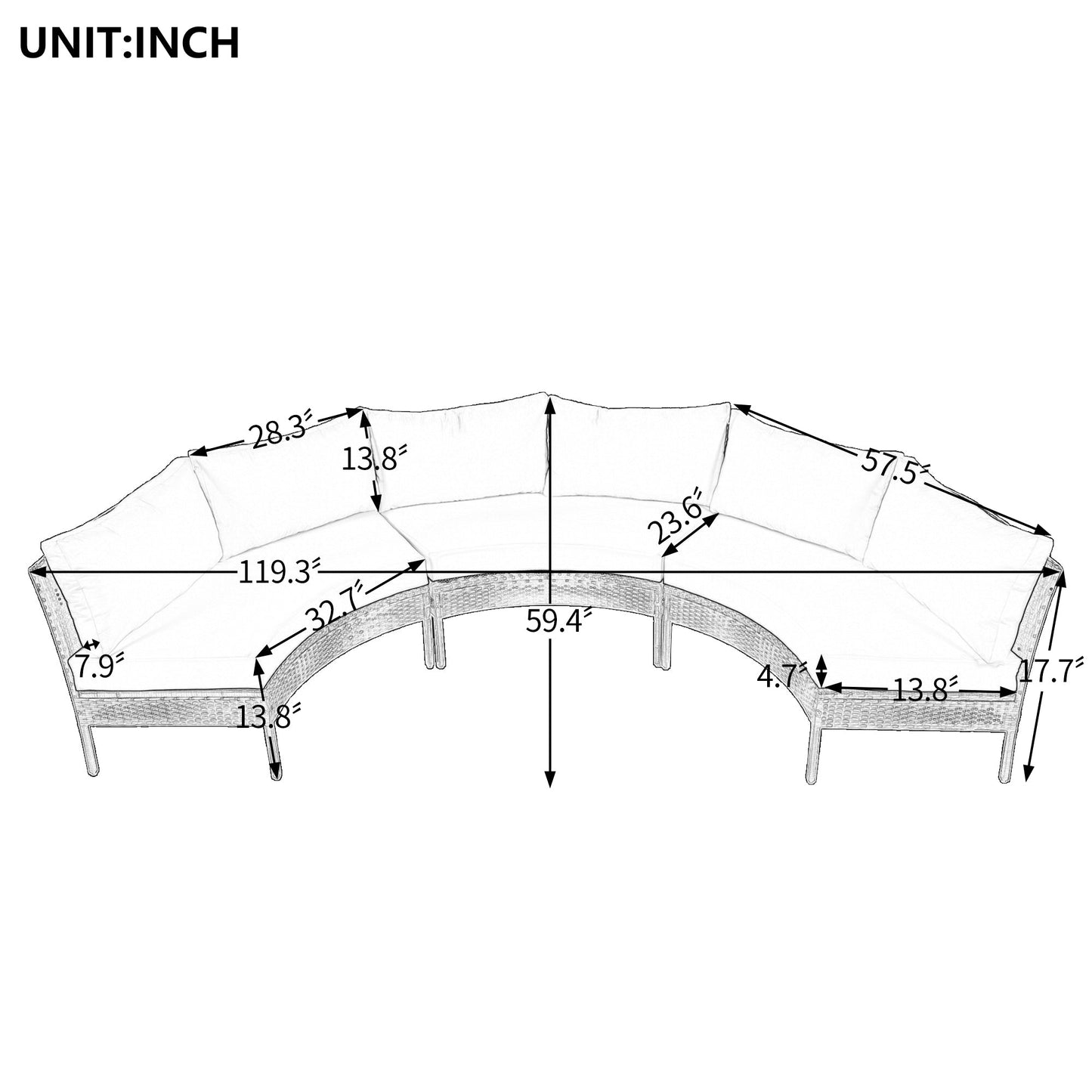 Patio Furniture Set, 3 Piece Curved Outdoor Conversation Set, All