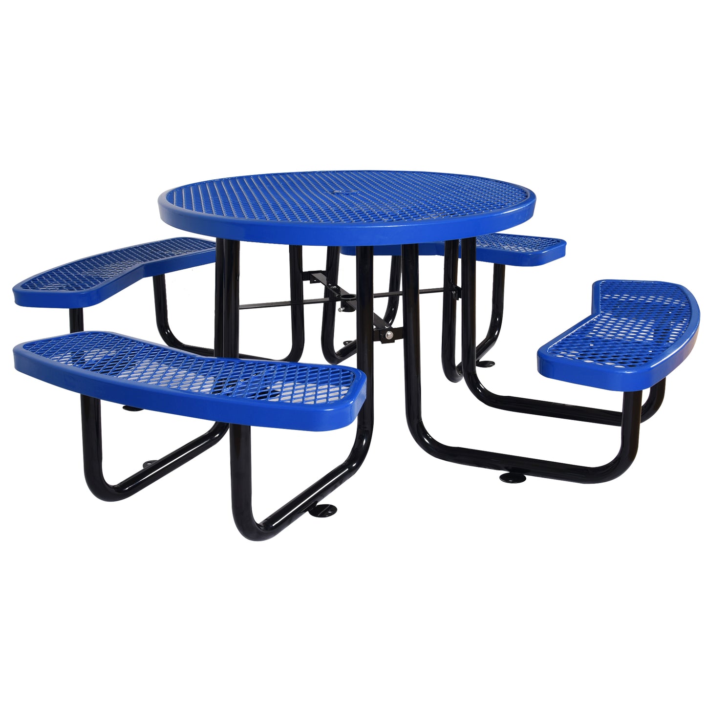 Round Outdoor Steel Picnic Table 46" blue ,with umbrella pole