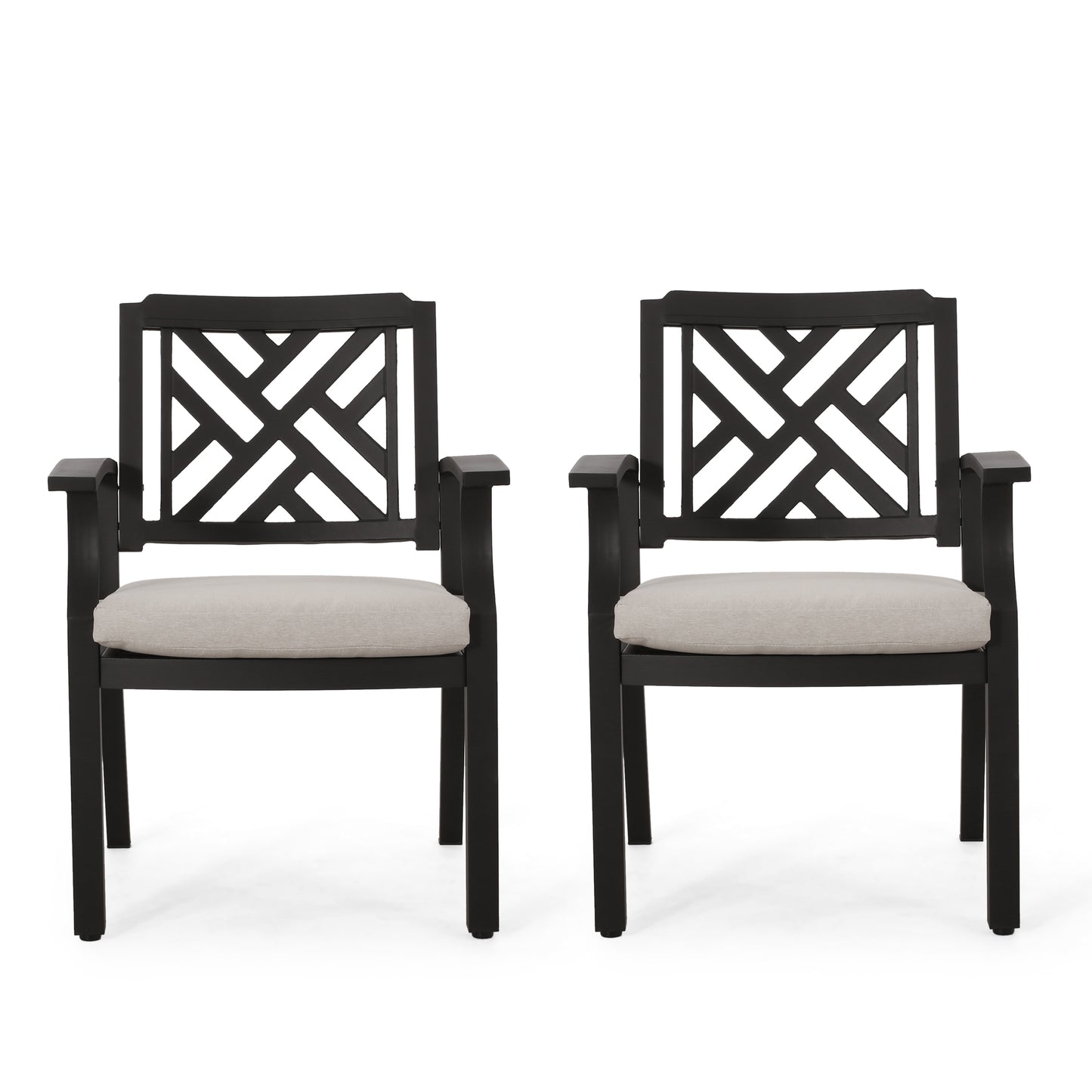 Outdoor Dining Chairs, Light Beige + Antique Matte Black (Set of 2)