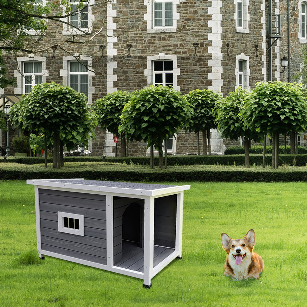 Outdoor Puppy Dog Kennel ,Waterproof Dog Cage, Wooden Dog House with Porch Deck