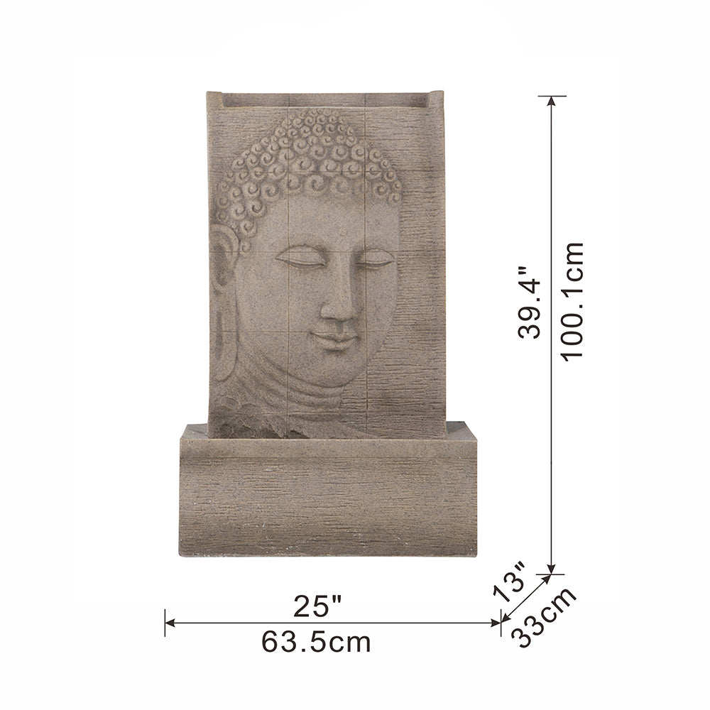 25x13x39" High Sandstone Buddha Fountain, Indoor Outdoor Water Fountain with Light