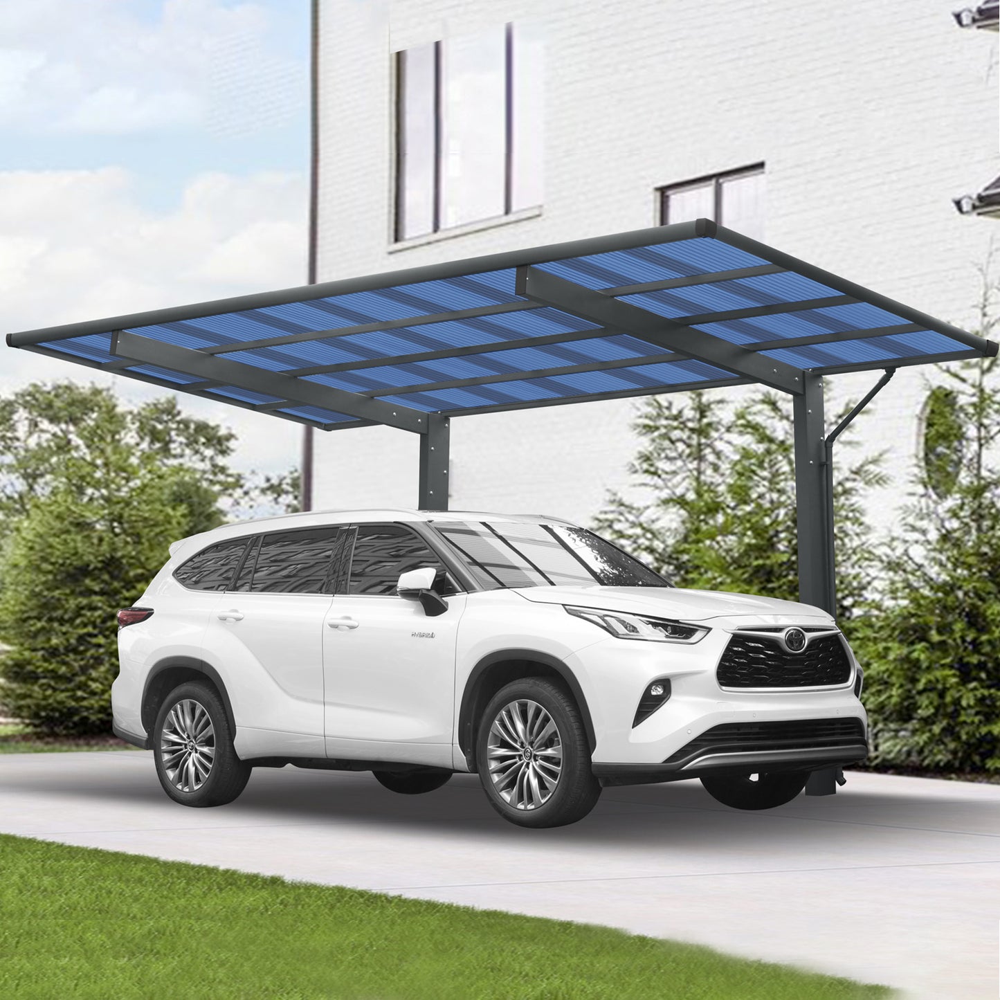 Outdoor Carport, 17.44FT*9FT*11FT Single  Carport Aluminum Metal Frame and Polycarbonate Panels Car Port for Outdoor Driveway Car, Truck