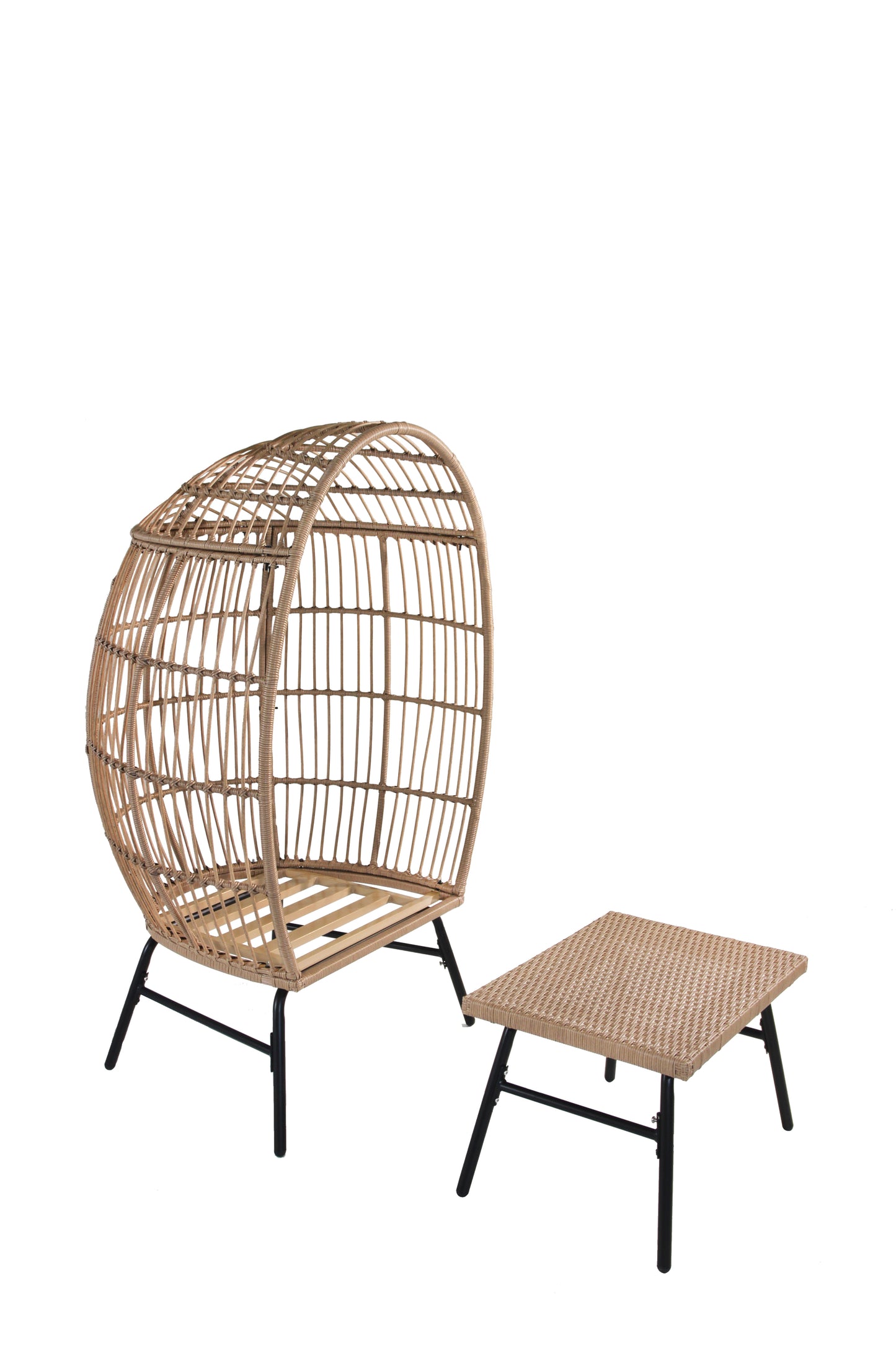 Outdoor Garden Wicker Egg Chair And Footstool Patio Chaise, With Cushions, Outdoor Indoor Basket Chair