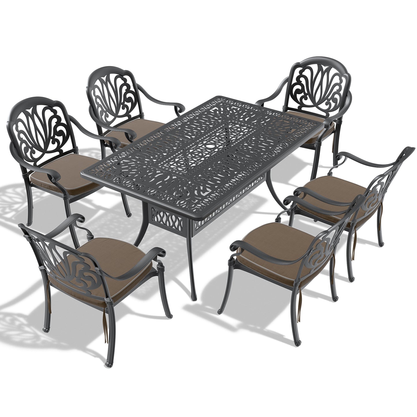 (Cushions In  Random Colors)7-Piece Set Of Cast Aluminum Patio Furniture With  Cushions