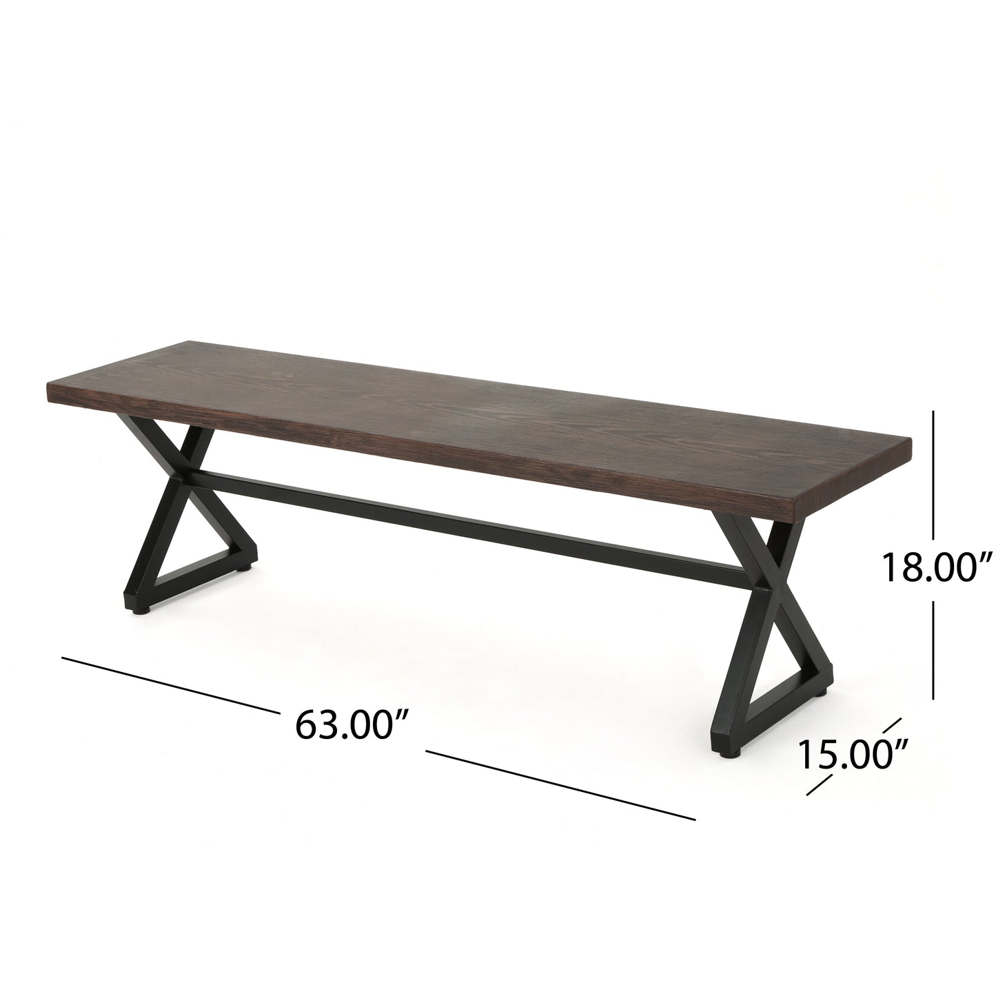 Outdoor Aluminum Dining Bench with Steel Frame, Brown / Black