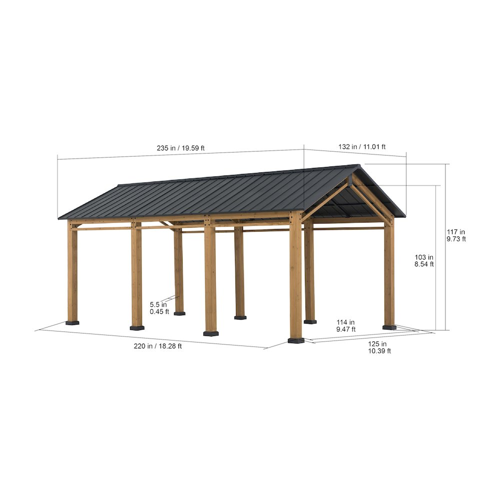 Cedar Wood Frame Carport Outdoor Patio Hardtop Gazebo