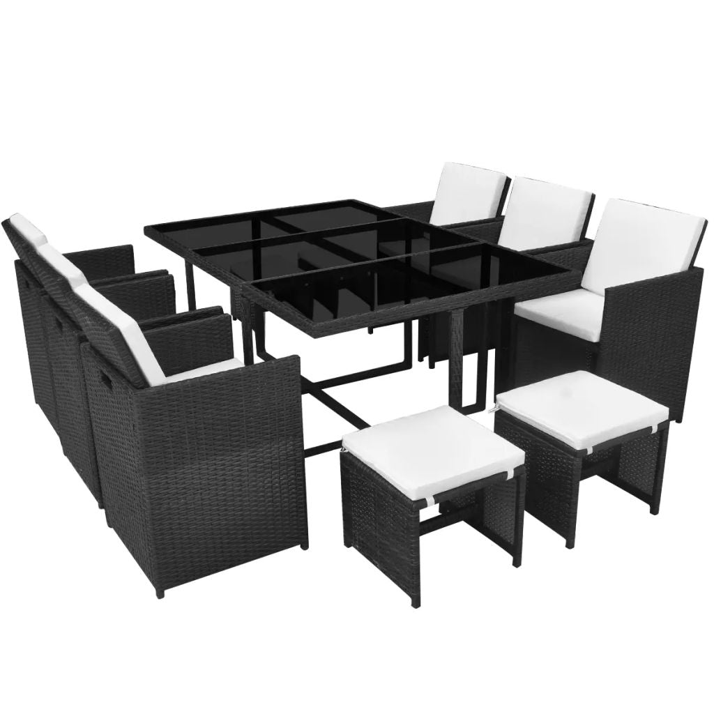 5 Piece Outdoor Dining Set with Cushions Poly Rattan Black