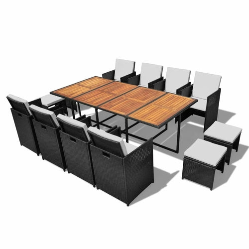 5 Piece Outdoor Dining Set Poly Rattan and Acacia Wood Black