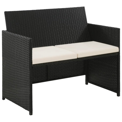 2 Seater Garden Sofa with Cushions Black Poly Rattan