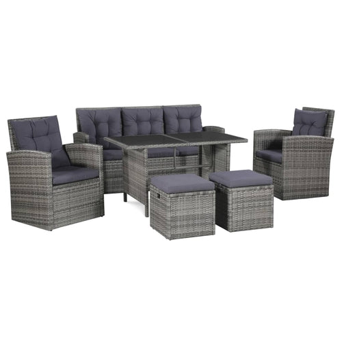 6 Piece Garden Lounge Set with Cushions Poly Rattan Gray