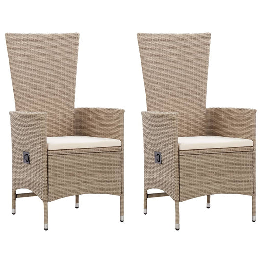 Outdoor Chairs 2 pcs with Cushions Poly Rattan Beige