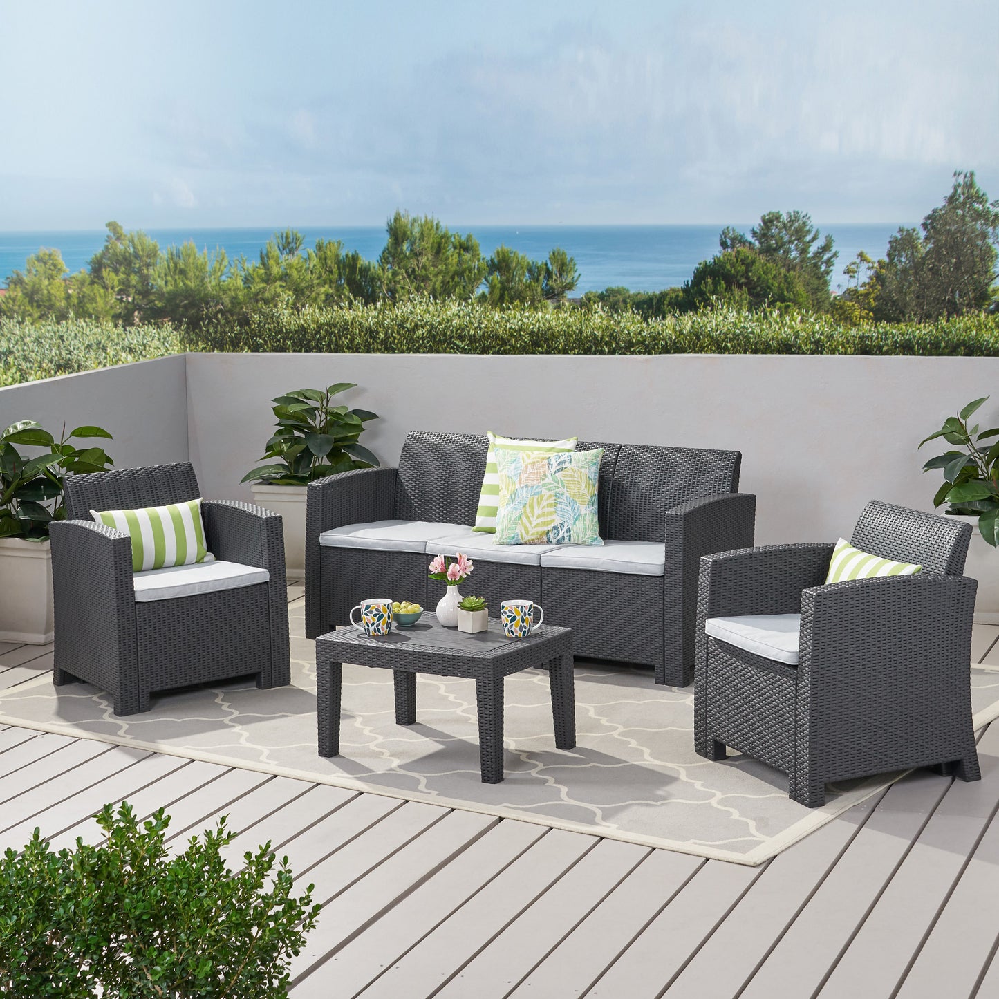 ST. JOHNS 5 SEATER RATTAN STYLE CHAT SET – GREY