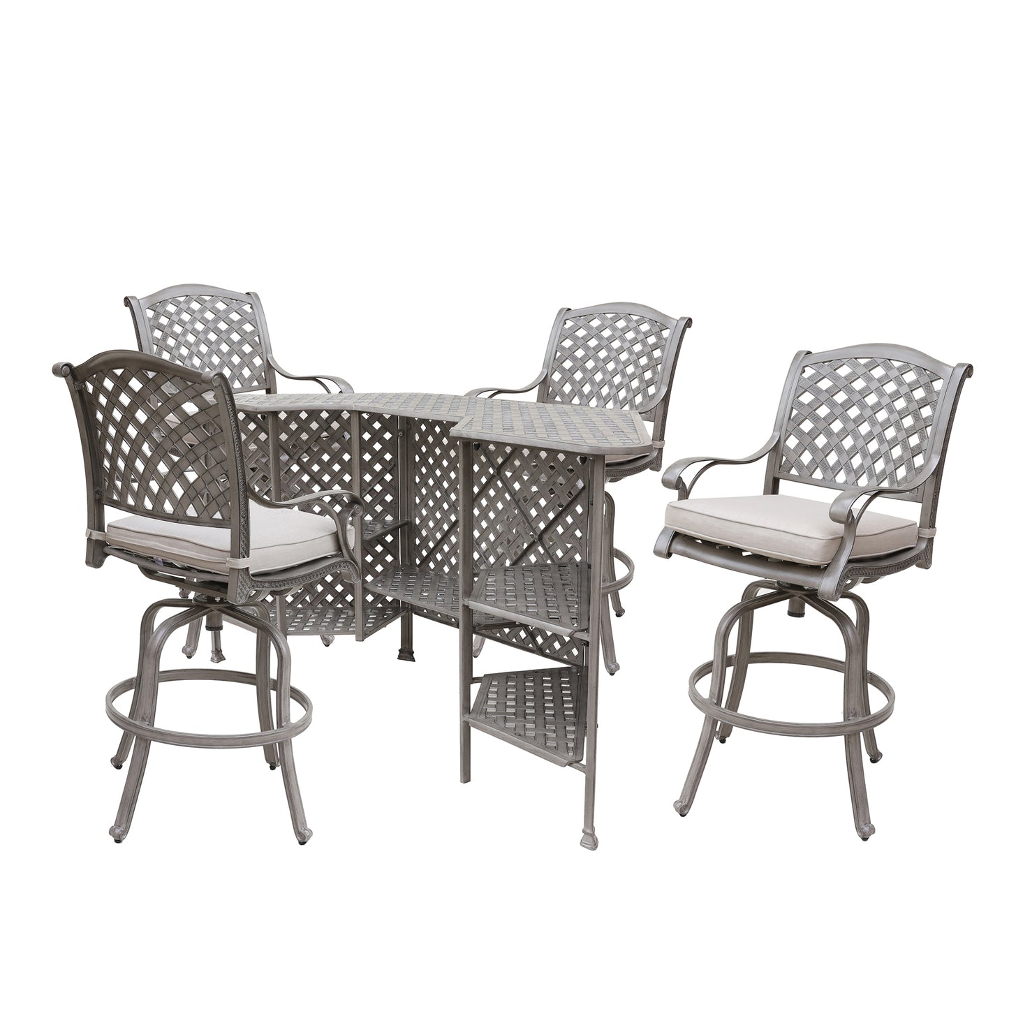 5 Piece Cast Aluminum Bar Set With Cushion