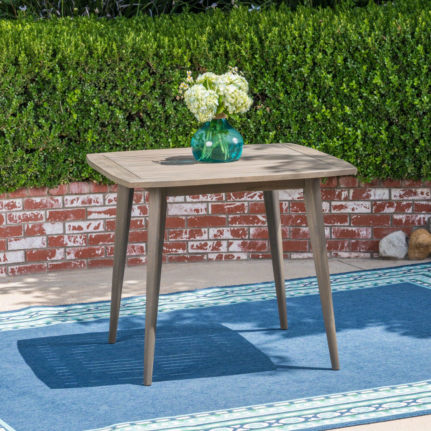 Outdoor Square Acacia Wood Table with Straight Legs, Gray